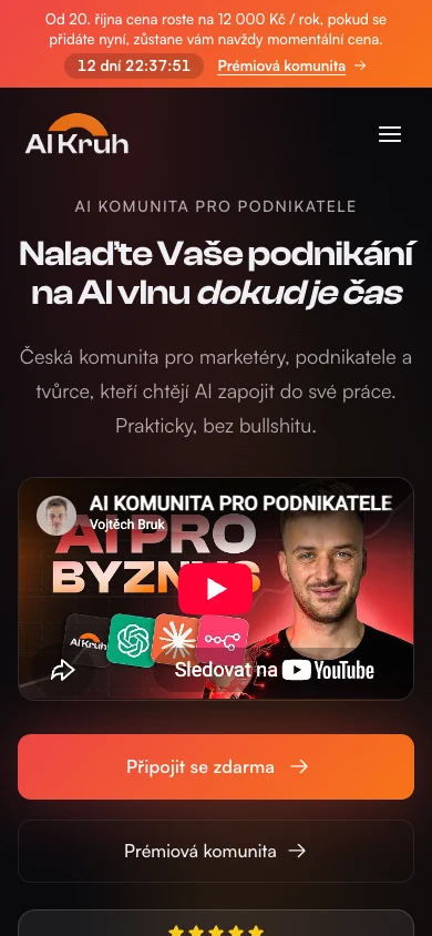 Homepage na mobilu | Před redesignem
